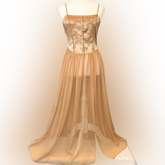 Vintage Victoria’s Secret Lace-up Corset Silky Satin Gold Gown - Picture 5 of 13